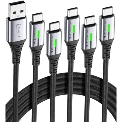 Image of INIU USB C Charger Cable 3.1A, [5Pack, 2m+2m+1m+1m+0.5m] QC 3.0 Phone Type Fast Charging for Samsung Galaxy iPhone 15 Pro Max Plus PlayStation 5 Google Pixel 6 Huawei PS5 Switch etc.