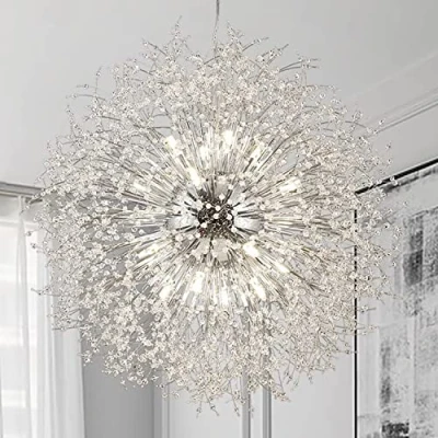 Image of EFPD 31.5 inch Plus Size 16 Light, Modern Silver Crystal Chandelier, Spherical Chandelier for Dining Room Bedroom Living Kitchen Island