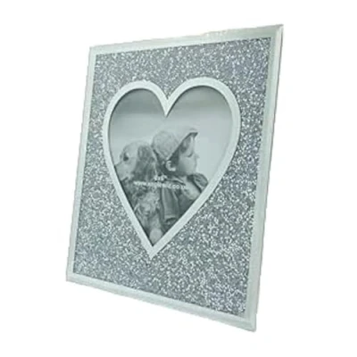 Image of EagleWiz Silver Glitter Heart Crushed Diamond Jewel Crystal Mirror Glass Diamante Picture Frame Wedding Photo 6&quot; x 8&quot;
