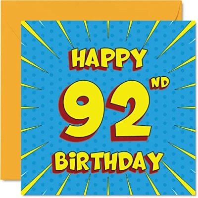 Image of Fun 92nd Birthday Cards for Men Woman Comic Book Happy Card Grandma Gran Nan Great Grandad Grandpa Nanny Mum Dad Granny, 145mm x Greeting Cards,