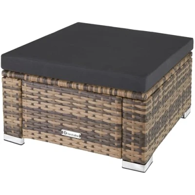 Image of TecTake® Garden Stool &amp; Ottoman, Footstool made of Weatherproof Polyrattan Steel Frame. Compact, Water and Dirt Resistant. XL Thick Cushion with Resistant Cover. Outdoor Furniture Nature
