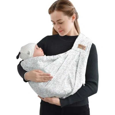 Image of vrbabies Baby Carrier from Newborn, Soft Lightweight Sling with Pockets &amp; Adjustable Shoulder Strap Easy Wearing, Front for Newborn and Toddler 1 24 Months Up to 40lbs (Blue Flower)