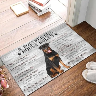 Image of Bioputty Indoor Doormat Rottweiler Dog House Rule Mat Non Slip Absorbent Resist Dirt Front Door Washable Welcome Mats Outdoor Inside Floor Rugs for Entryway/Home/Bathroom/Kitchen