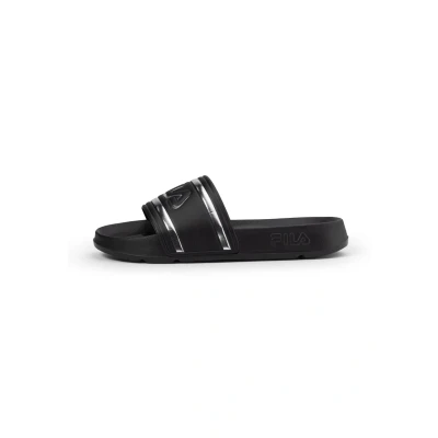 Image of FILA Women&#039;s Morro Bay Logo Slipper wmn Slide Sandal, Black Silver, 4 UK