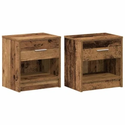 Image of vidaXL bedside cabinets 2 pcs old wood engineered ample storage nightstands with drawer &amp; open compartment modern style 39x28x41 cm bedroom/convenience/contemporary