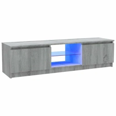Image of vidaXL TV Cabinet in Grey Sonoma, Engineered Wood Construction, Equipped with Changeable RGB LED Lights and Ample Storage Space, 120x30x35.5 cm
