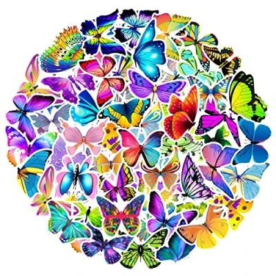 Image of MARSFORCE Butterfly Stickers, Gift for Kids Teen, Cool Waterproof Vinyl Decals Laptop Water Bottles Skateboard Bike Car Helmet Travel Luggage Guitar Toy Phones DIY Party [50 PCS]