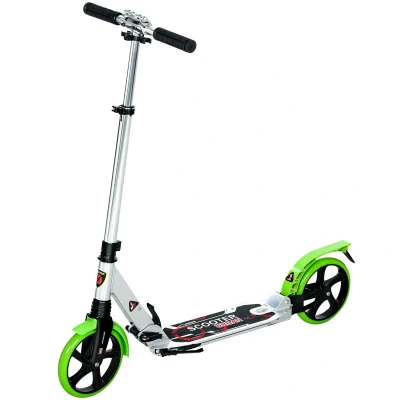 Image of HOMCOM Folding Kick Scooter, Adjustable Ride On Scooter with 200mm Big Wheels and Double Shock Absorption, Urban for 14+ Teens Adult, Green