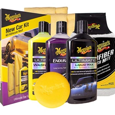 Image of Meguiar&#039;s Brilliant Solutions New Car Kit for Owners Ultimate Wash and Wax, Liquid High Gloss Tire Gel Microfiber Essentials