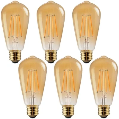 Image of Vanke E27 Light Bulb 6w, Vintage Edison Screw LED Bulbs Warm White 2700K, 60w Equivalent Energy Saver ST64 Bulb, 700 Lumen, Non Dimmable, 6 Pack