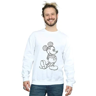 Image of Disney Men&#039;s Mickey Mouse Sketch Kick Sweatshirt White Large