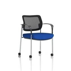 Image of Brunswick Deluxe Mesh Back Chrome Frame Seat Blue With Arms/Castors