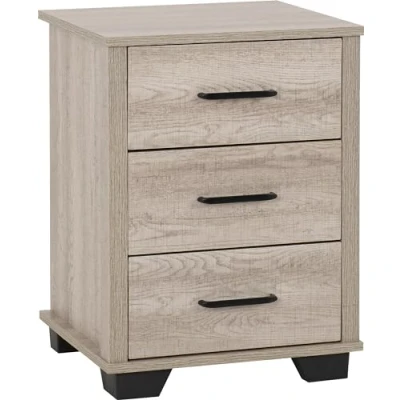 Image of Seconique 3 Drawer Bedside, Engineered Wood, Light Oak Effect, W 450mm x D 400mm H 605mm