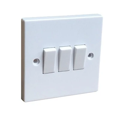Image of White Triple Wall Switch 3 Gang 2 Way/Square Edge Switched Electric Electrical