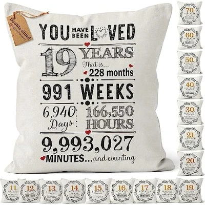 Image of Kies CROWNLY CRYSTAL®(Double Sided) 19th Birthday Gifts for Girls and Boys Cushion Covers 18x18 Inches Decorations Party 19 Year Olds Girl Boy him