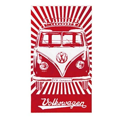 Image of BRISA VW Collection Volkswagen Beach Bath Sauna Towel in T1 Bus Campervan Design (Highway/Black)