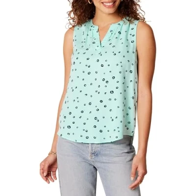 Image of Amazon Essentials Women&#039;s Sleeveless Woven Shirt, Aqua Blue Poppy, L