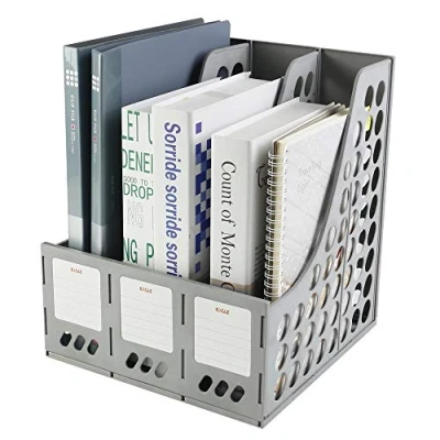 Image of Eagle Magazine File Book Holder, Desktop Document Divider Organizer, 3 Compartment, Plastic (Grey)