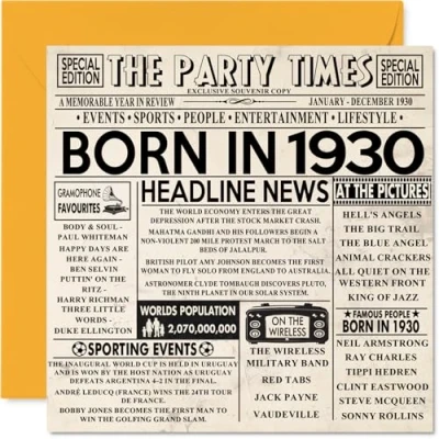 Image of 94th Birthday Cards for Men Women Born In 1930 Newspaper Happy 94 Card Grandad Grandma Nan Vintage Retro Back 1930, 145mm x Ninety Four Fourth Bday Greeting