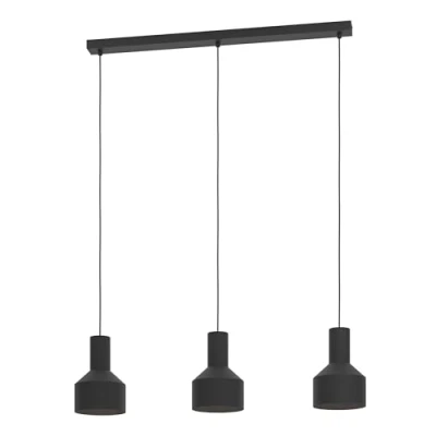 Image of EGLO Pendant lighting Casibare, 3 bulb monochrome ceiling light fitting in industrial style made of black metal, hanging lamp for dining and living room, E27 socket