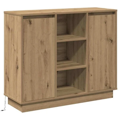 Image of vidaXL Sideboard with LED Artisan Oak 90x32x75 cm Engineered Wood