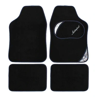 Image of JVL 01 930BL Universal PVC Backed Carpet Car Mat Motorsport Set, Black/Blue, 4 Pieces