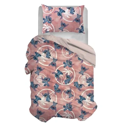 Image of Stitch Single Duvet Cover Set, Cotton, Pink, 155 x 200 cm, Pillowcase 50 80 Disney, 100% Official Product