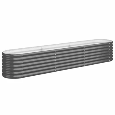 Image of vidaXL Anthracite Powder coated Steel Raised Garden Bed, Planter Box 224x40x36 cm Oval Outdoor Garden, Patio