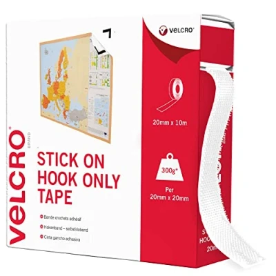 Image of Velcro Stick On Tape Hook Only 20mmx10m White VEL EC60223