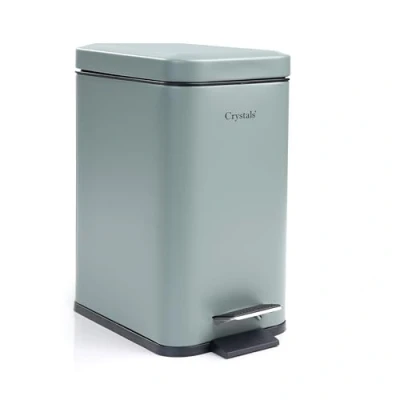 Image of Crystals 3L Rectangular Slim Pedal Bin with Soft Close Lid Compact Waste Bins for Bathroom, Kitchen, Toilet or Office Hands Free Rubbish Removable Inner Bucket, Modern Design (Green)