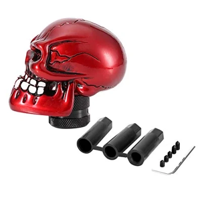 Image of Gear Shift Knob Lever,Skeleton Skull Head Car Modified Stick Lever Shifter Universal (Red)