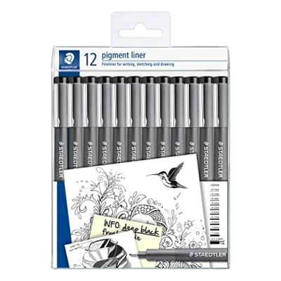 Image of STAEDTLER 308 9 TB12 Pigment Liner Pens Assorted Line Widths, Black (Set of 12)