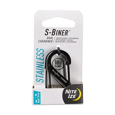 Image of Nite Ize, Inc. SB2 A1 3R3 IZE S Biner Stainless Steel 2, Gated Keys and Gear, 3 Pack, Black/Stainless Dual Carabiner