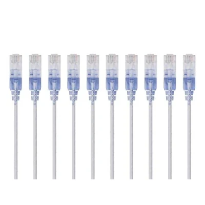 Image of Monoprice Cat6A Ethernet Patch Cable Snagless RJ45, 550Mhz, 10G, UTP, Pure Bare Copper Wire, 30AWG, 10 Pack, 3 Feet, White SlimRun Series