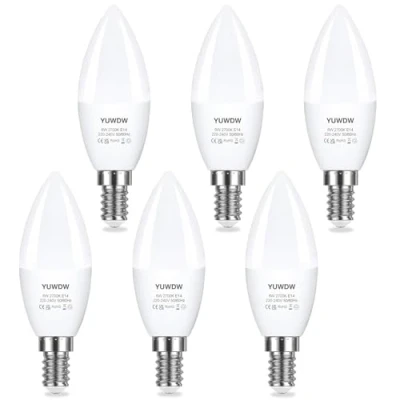 Image of YUWDW E14 LED Light Bulb,Warm White 2700K Yellow Light,6W (60 Watts Equivalent) SES Candle Bulb,Small Edison Screw Bulbs,Energy Saving Bulbs,550 Lumen,Non Dimmable,Pack of 6