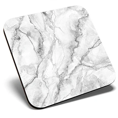 Image of Great Single Coaster Square BW Grey White Marble Effect Pattern Glossy Quality Coasters Tabletop Protection for Any Table Type #43767