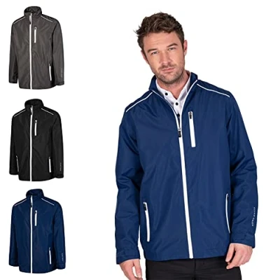 Image of Island GREEN Essentials Mens Golf Full Zip Waterproof Jacket, Charcoal/White, Large