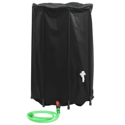 Image of vidaXL Foldable Water Tank with Tap 500L PVC Collapsible Rainwater Storage Container, Portable, Hose, Black, 80x100cm