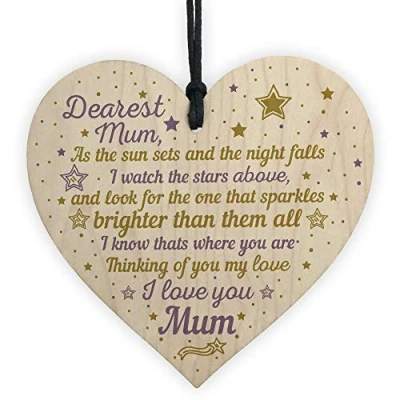 Image of RED OCEAN Mum Memorial Bauble Plaque Birthday Christmas Tree Decoration Wooden Heart Gift