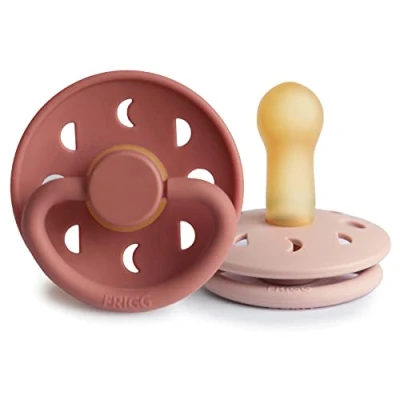 Image of FRIGG Moon Natural Rubber Baby Pacifier Made in Denmark BPA Free (Blush/Powder Blush, 6 18 Months) 2 Pack