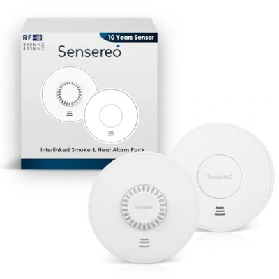 Image of Sensereo Smoke and Heat Alarm,10 Year Sealed Battery Life Alarm, Interlinked Alarm Bundle for Home, (1 &amp; 1 Heat)