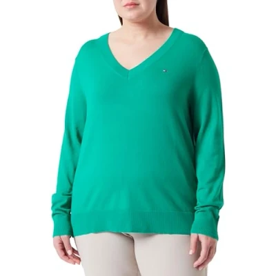 Image of Tommy Hilfiger Women Jumper V Neck, Green (Olympic Green), 46