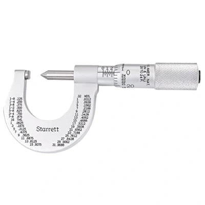 Image of Starrett 585BP Screw Thread Micrometre, Plain Thimble, 7 9 Threads/Inch Range, 0.001&quot; Graduation, 1 2&quot; Pitch Dia.