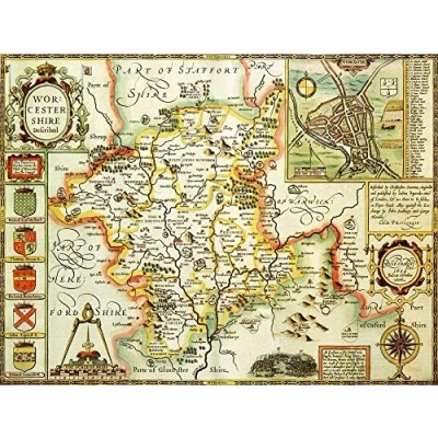 Image of Worcestershire Historical Map 1000 Piece Jigsaw Puzzle (1610). Free print!