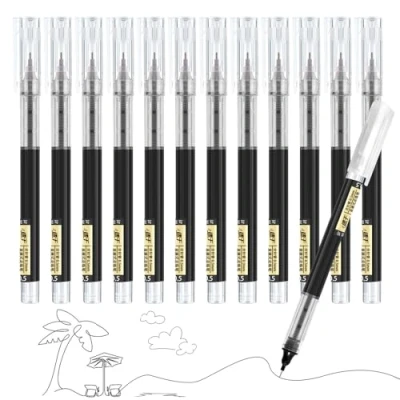 Image of VducK Rollerball Pens Black Ink, 12 Pcs Gel 0.5mm Quick Drying Liquid Ink Writing Pens, for Writing, Journaling, Home Office School Stationary Supplies (Black)