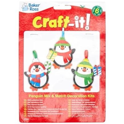 Image of Baker Ross AT240 Penguin Mix &amp; Match Decoration Kits, Christmas Arts and Crafts (Pack of 6), Assorted