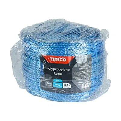 Image of TIMCO Polypropylene Blue Rope General purpose Great for towing, mooring, strapping, cable draw cord and as a washing line 6mm x 220m