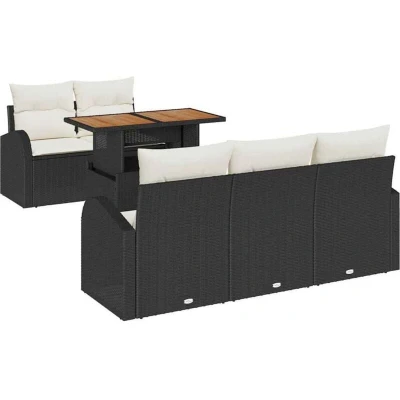 Image of vidaXL 6 Piece Garden Dining Set with Cushions Black Poly Rattan Acacia