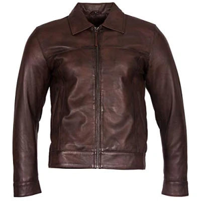 Image of Men&#039;s Retro Brown 100% Nappa Leather Harington Biker Jacket M