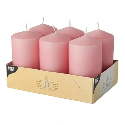Image of PAPSTAR Pappstar Pillar Candles Dusky Pink 60 x 115 mm (Pack of 6)